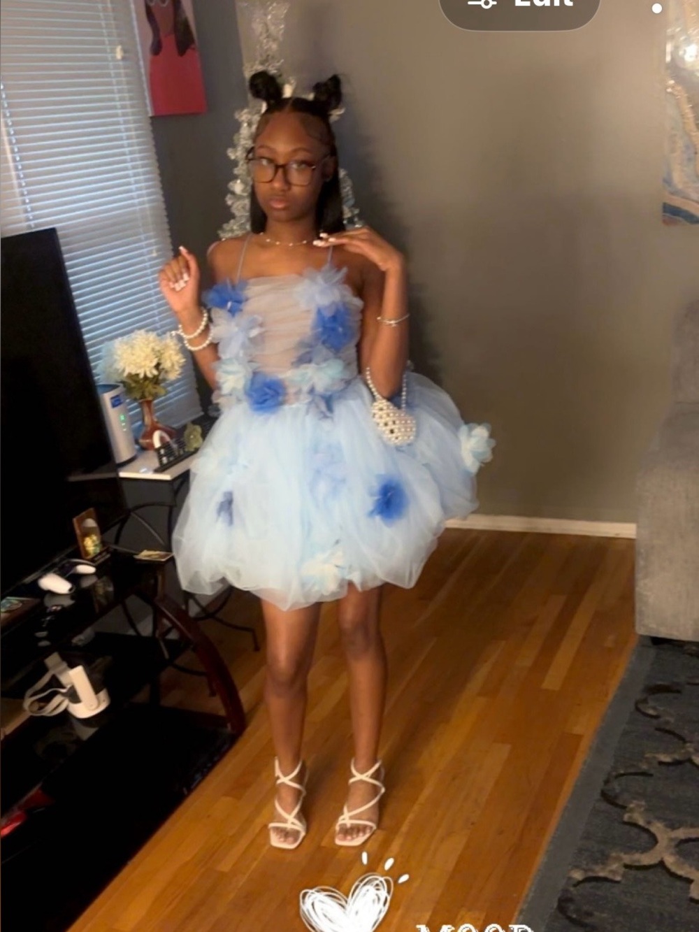 Light Blue Floral Tulle Party /Prom/Graduation Dress for Lady’s/Girls